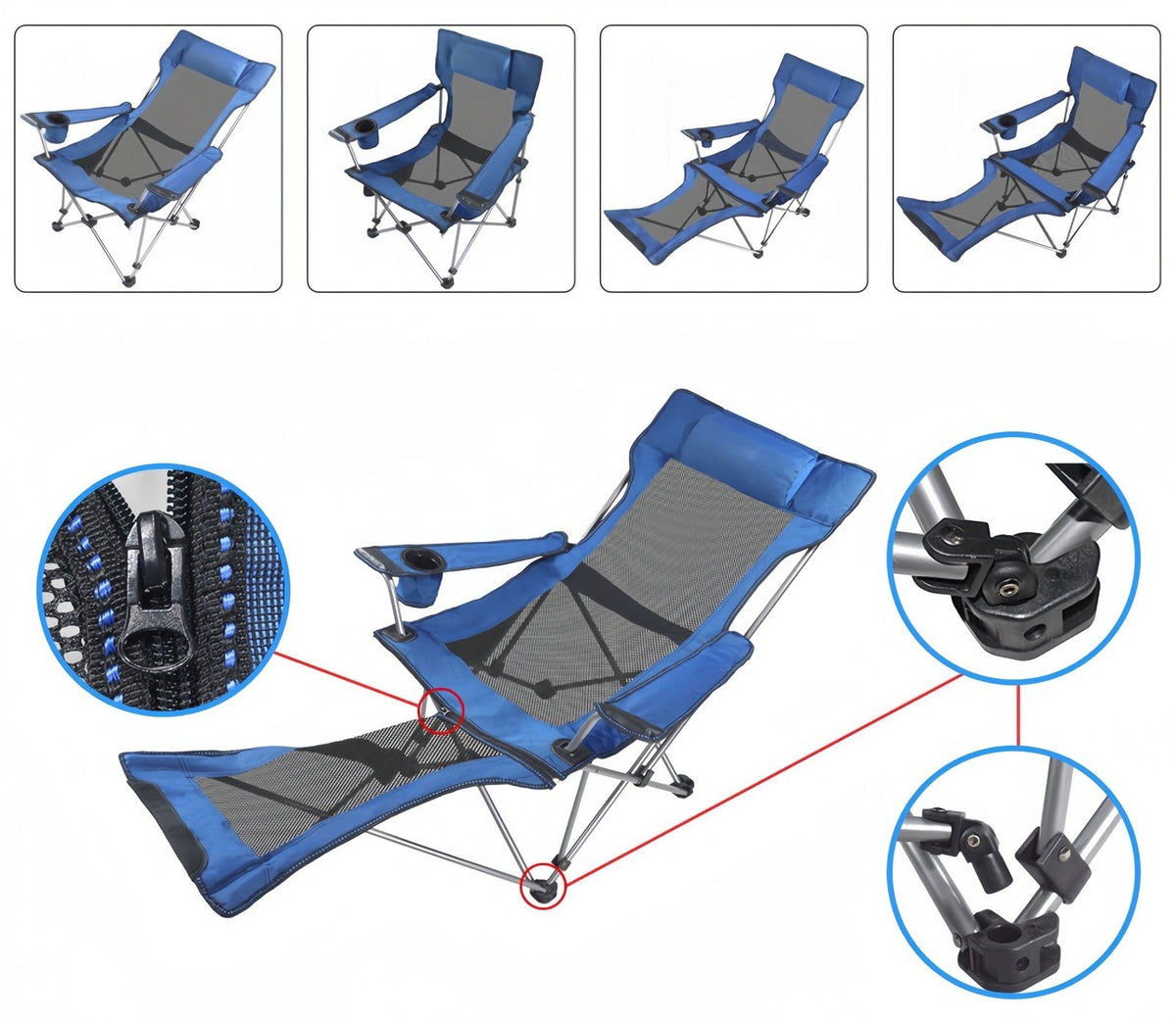 Reclining Camp Lounger with Detachable Footrest