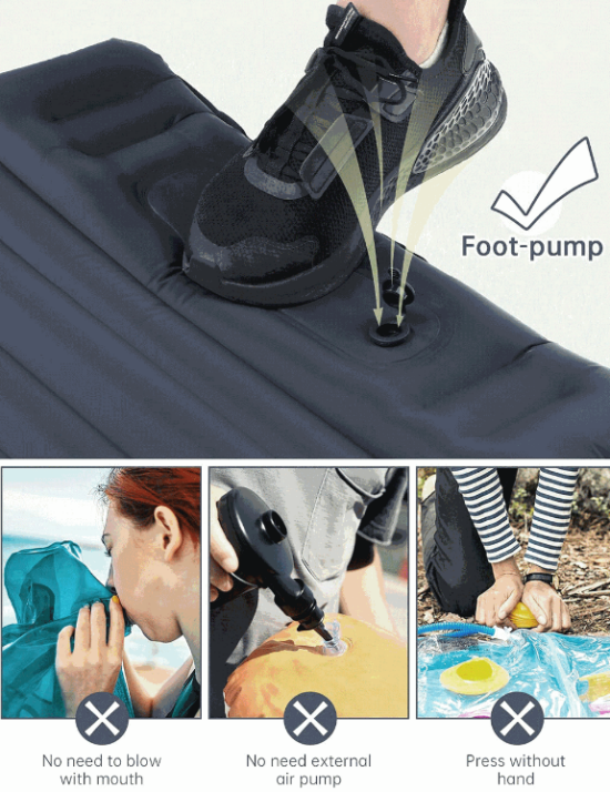 Self-Inflating Camping Mat with Pillow – 10 cm, Navy