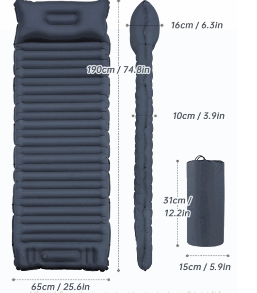Self-Inflating Camping Mat with Pillow – 10 cm, Navy