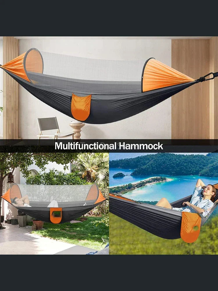 2-Person Hammock with Mosquito Net & Straps – Orange