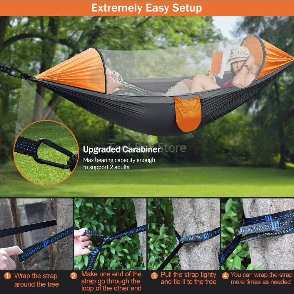 2-Person Hammock with Mosquito Net & Straps – Orange