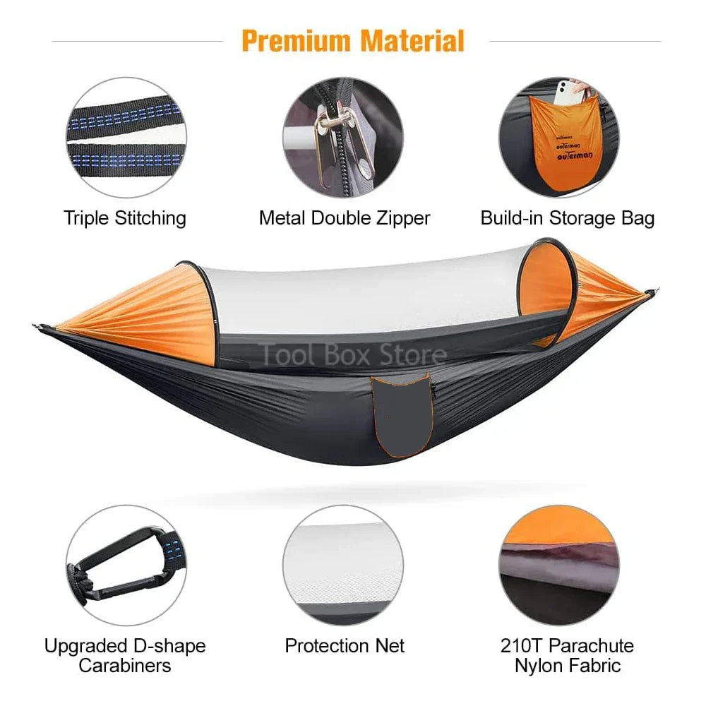 2-Person Hammock with Mosquito Net & Straps – Orange