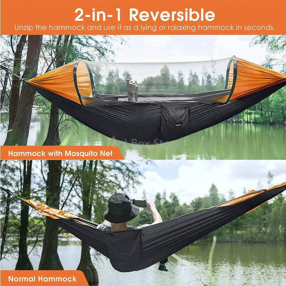 2-Person Hammock with Mosquito Net & Straps – Orange