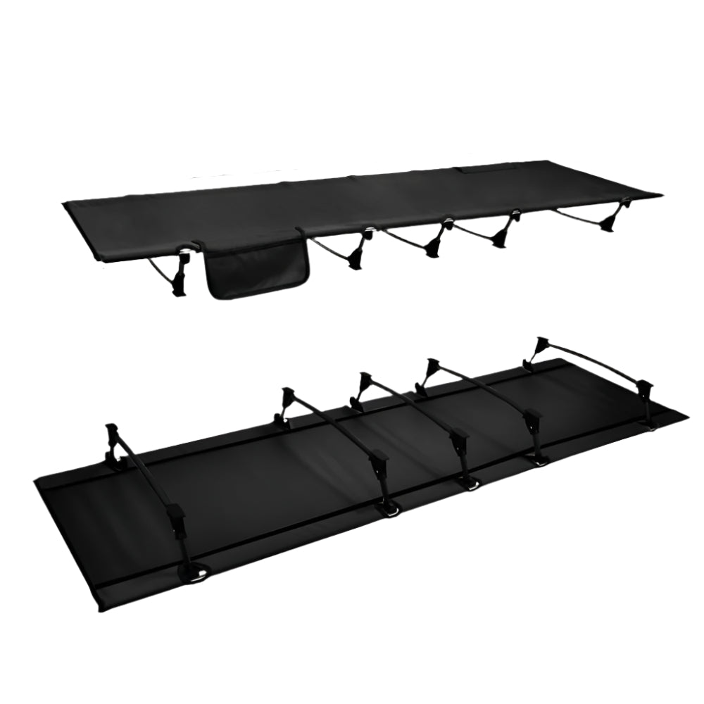 Black lightweight folding camp bed