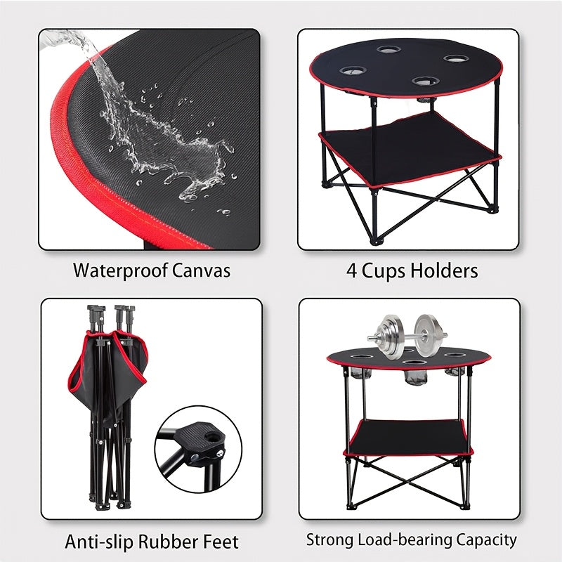 Folding Camp Table with 4 Cup Holders – Black