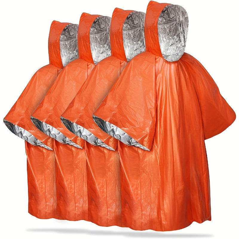 Orange emergency rain ponchos with hood