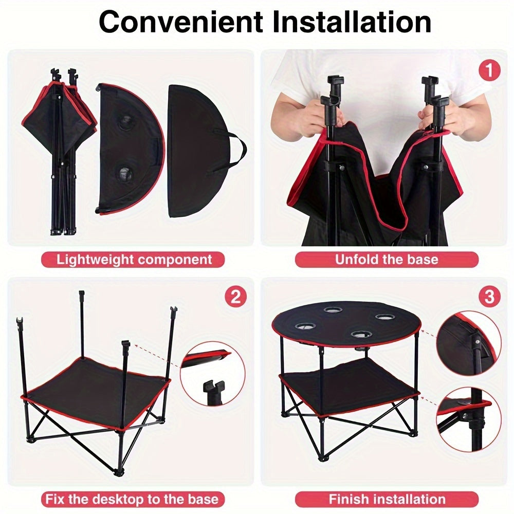 Folding Camp Table with 4 Cup Holders – Black