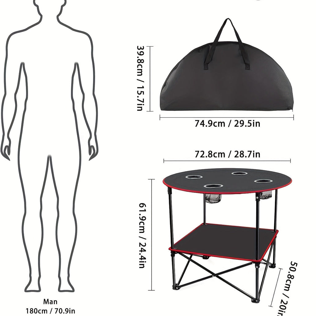 Folding Camp Table with 4 Cup Holders – Black