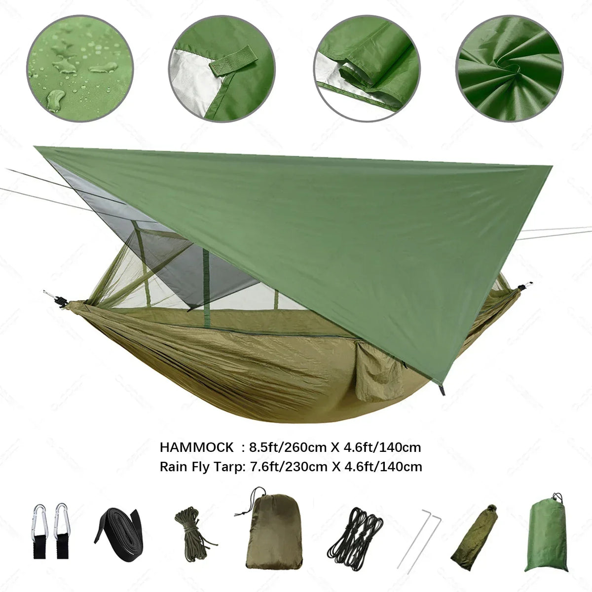 Camping Hammock with Mosquito Net & Rain Fly