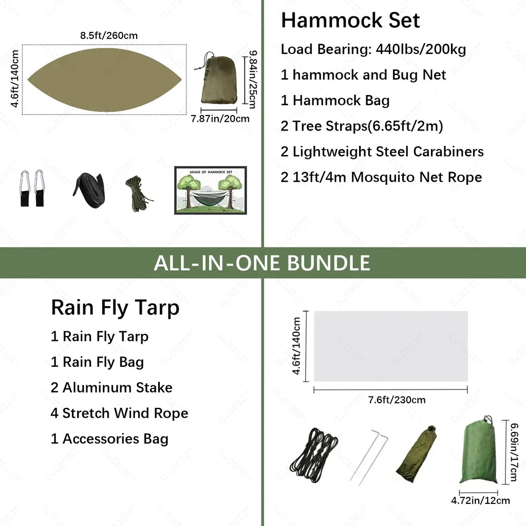 Camping Hammock with Mosquito Net & Rain Fly