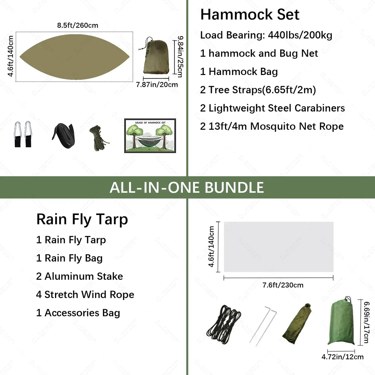 Camping Hammock with Mosquito Net & Rain Fly