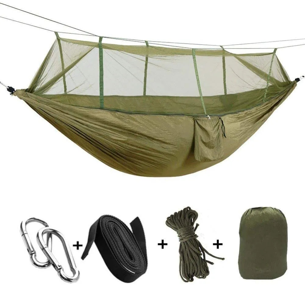 2-Person Camping Hammock with Mosquito Net – Army Green