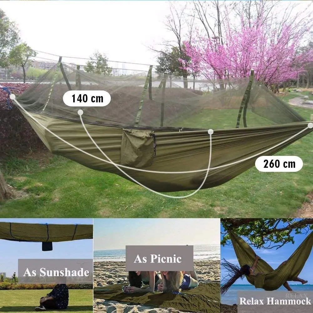 2-Person Camping Hammock with Mosquito Net – Army Green
