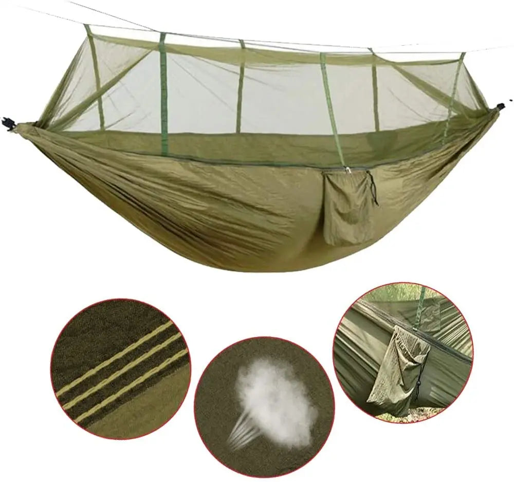 2-Person Camping Hammock with Mosquito Net – Army Green