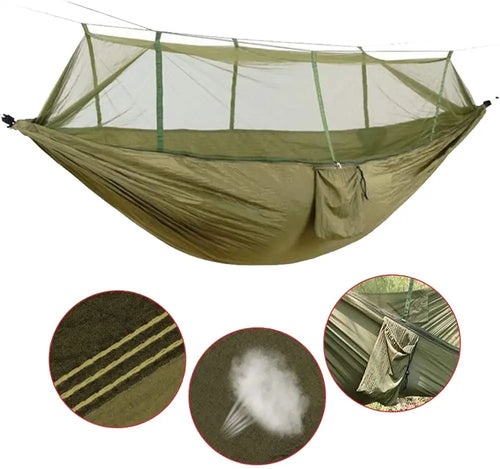 2-Person Camping Hammock with Mosquito Net – Army Green