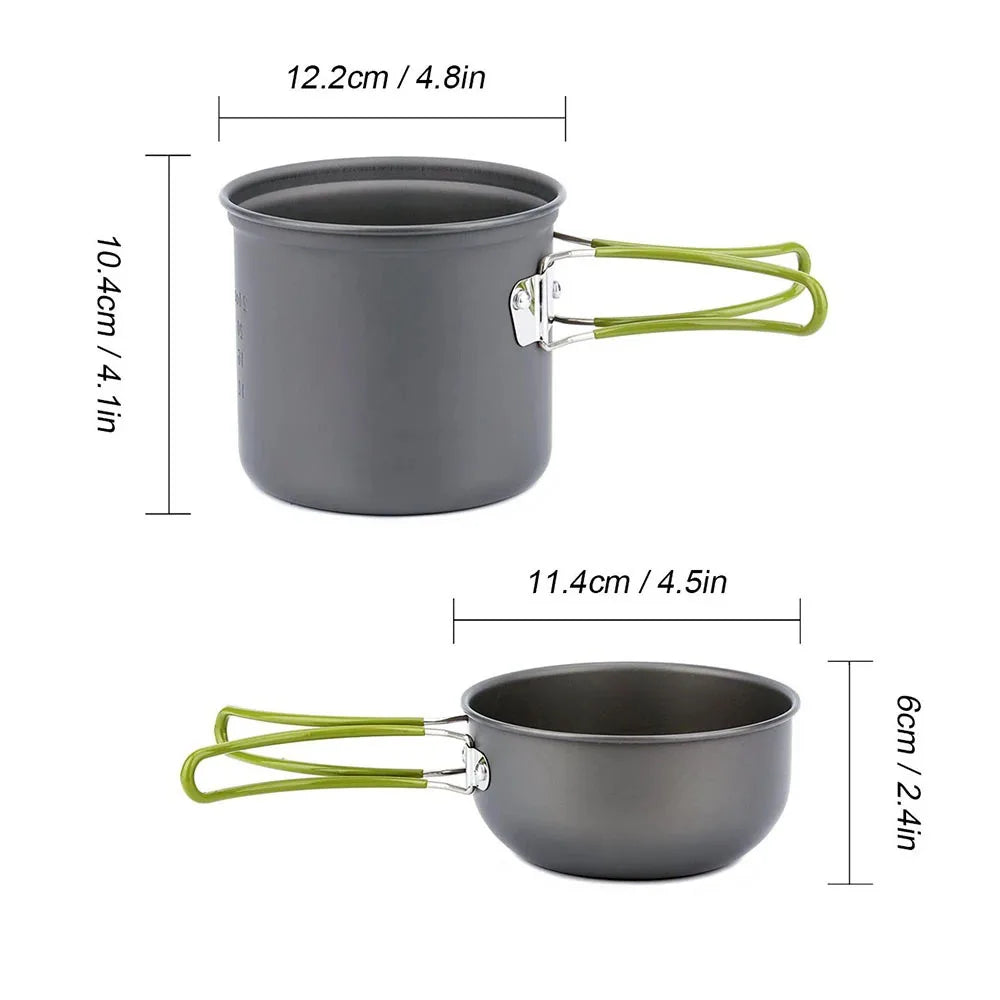 Camping Cookware Kit with Mini Stove – Green