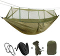 Army green 2-person hammock with mosquito net