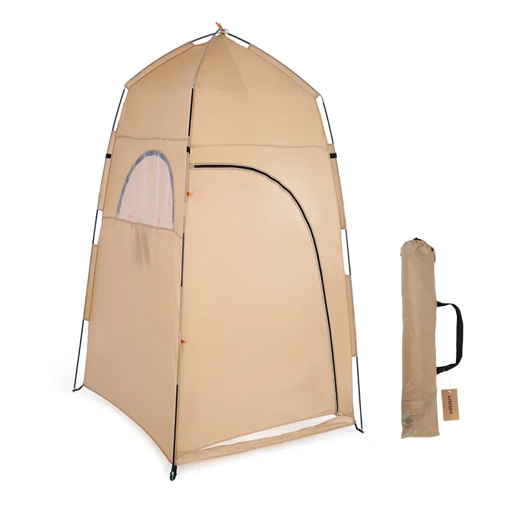 Khaki pop-up privacy tent for camp shower and toilet