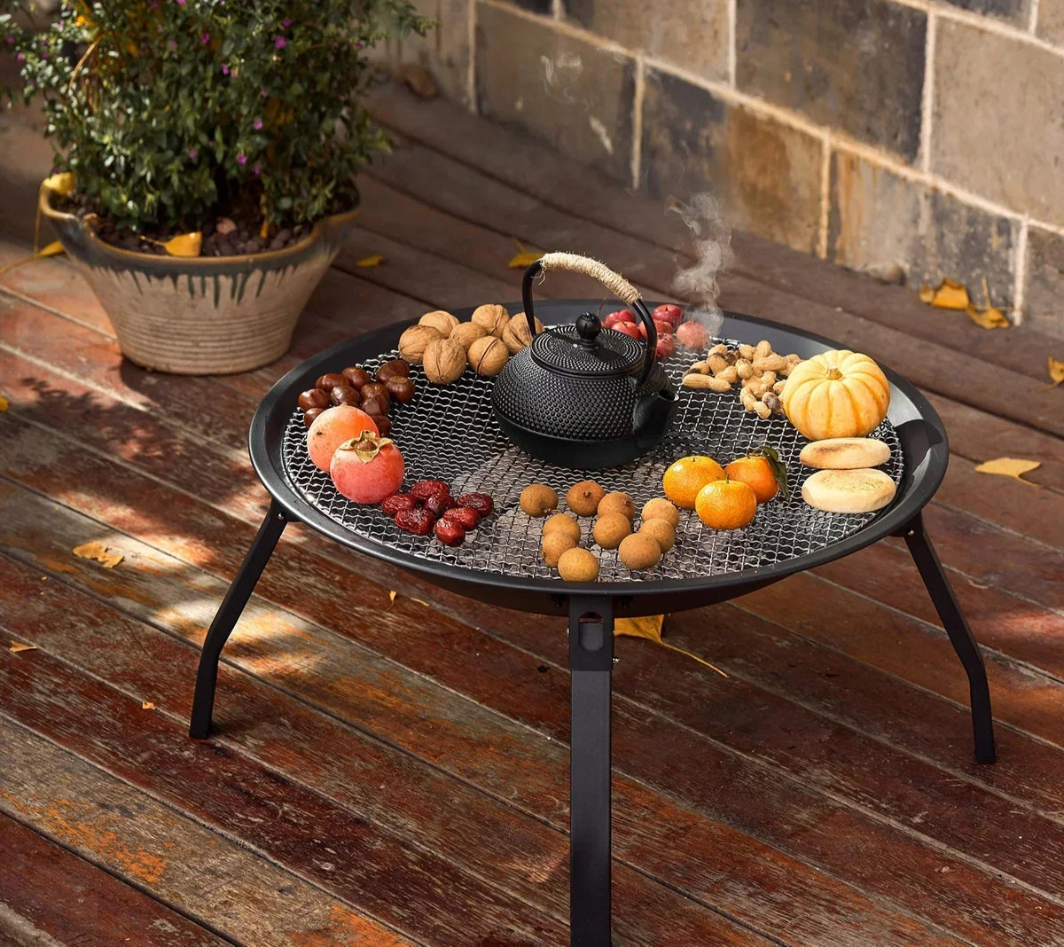 Folding Charcoal Fire Pit – 55 cm, Black