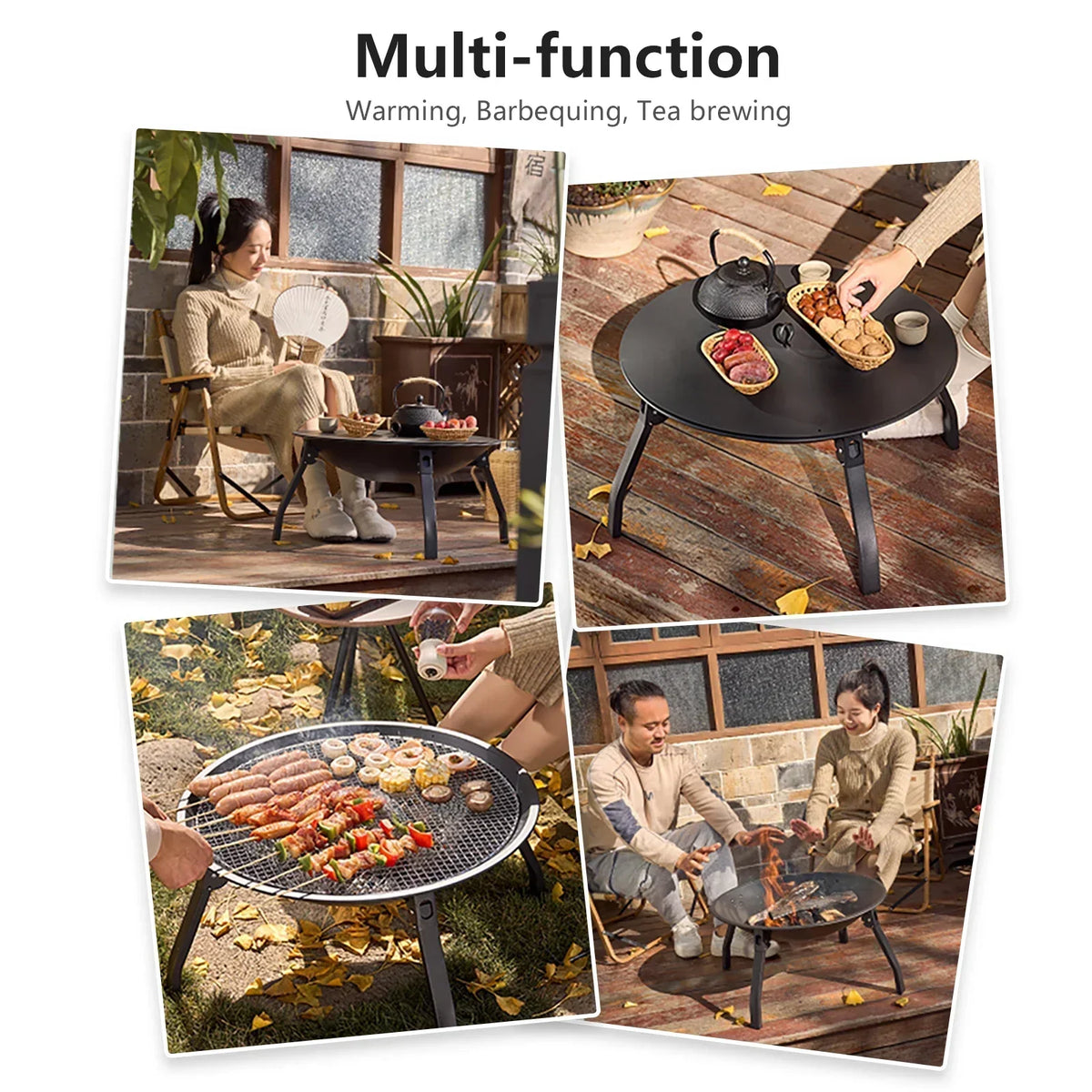 Folding Charcoal Fire Pit – 55 cm, Black