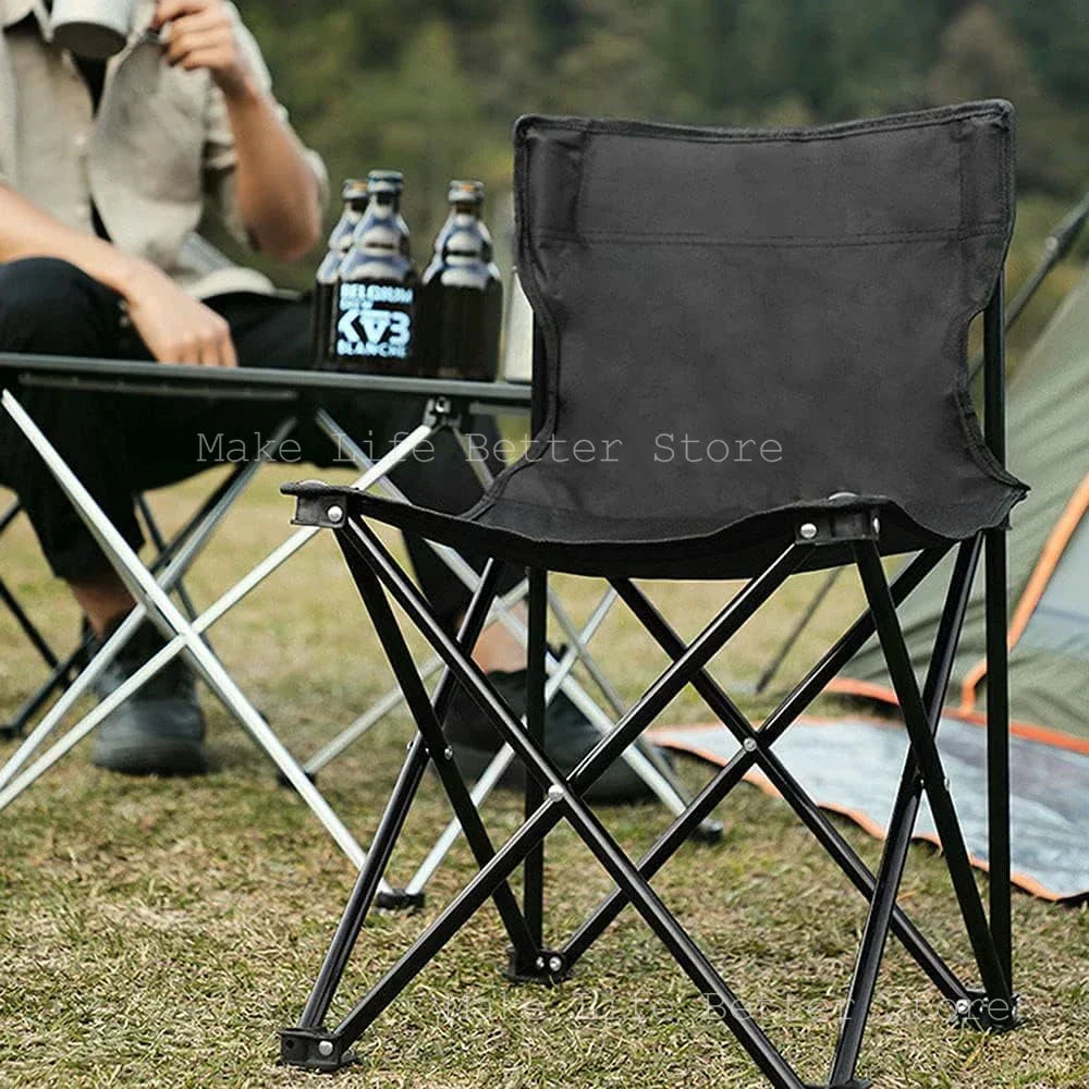 Folding Moon Chair with Footrest – Black