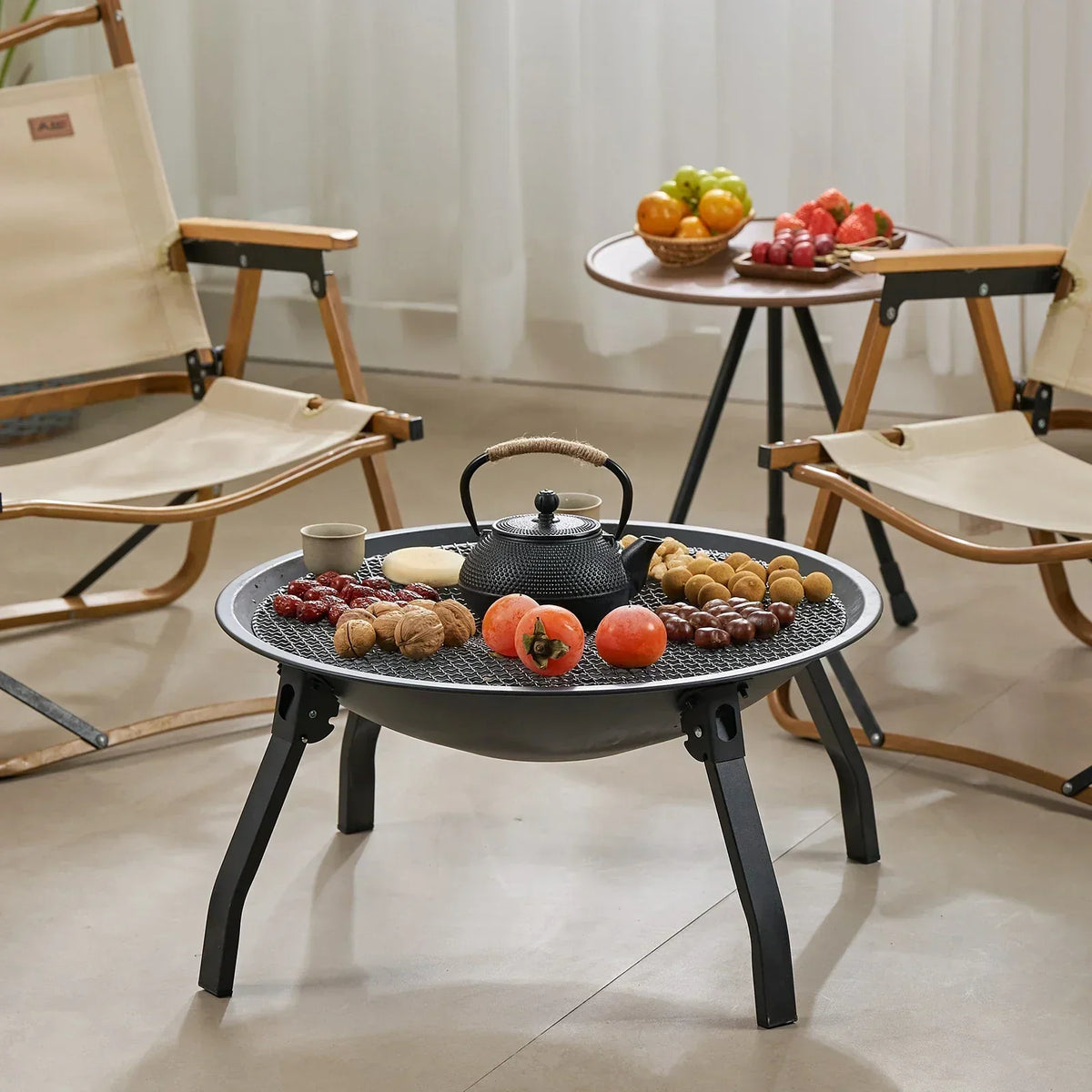 Folding Charcoal Fire Pit – 55 cm, Black