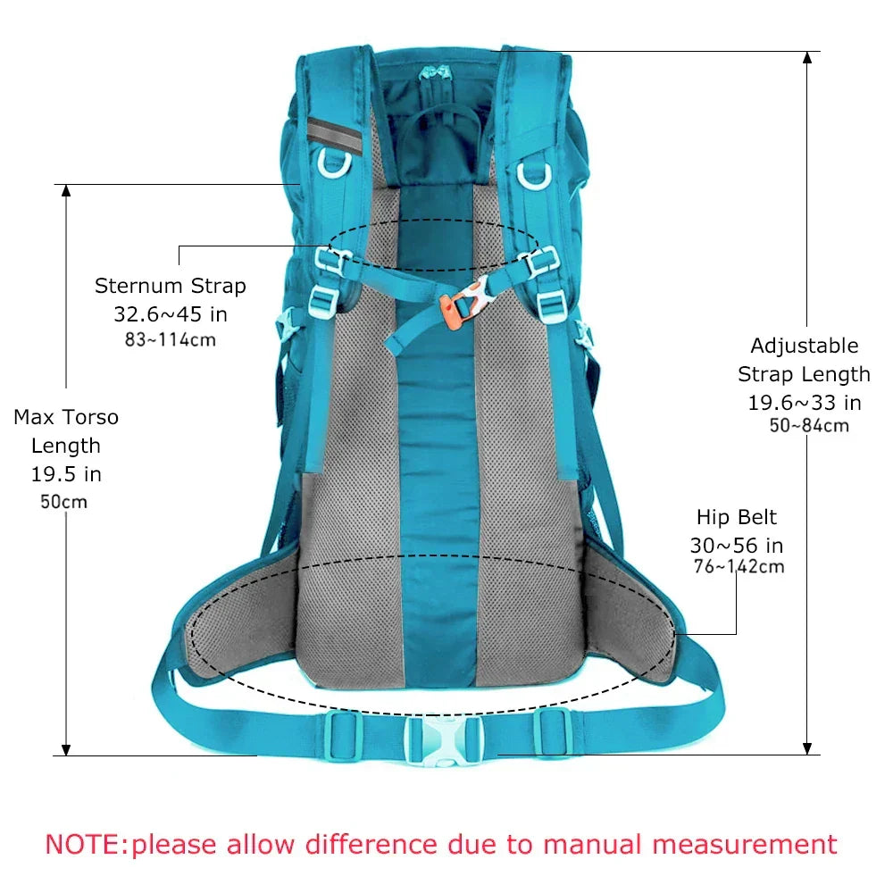 50 L Hiking Backpack with Rain Cover – Lake Blue