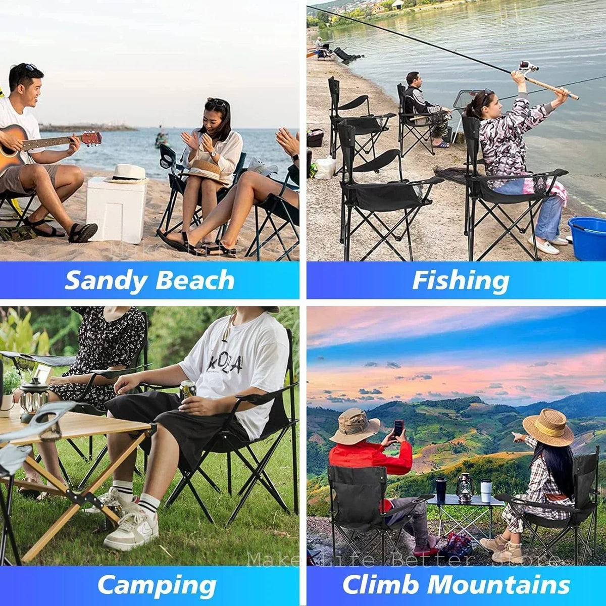 Folding Moon Chair with Footrest – Black