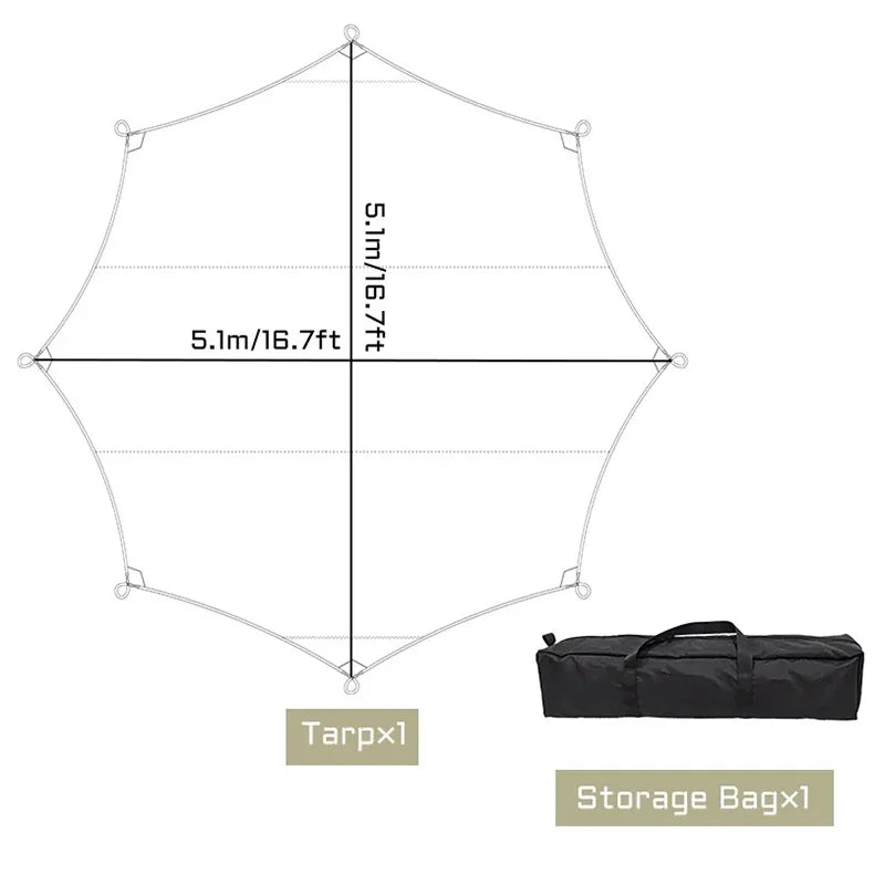 Octagon Butterfly Shade Tarp – 5.1 × 5.1 m, Khaki