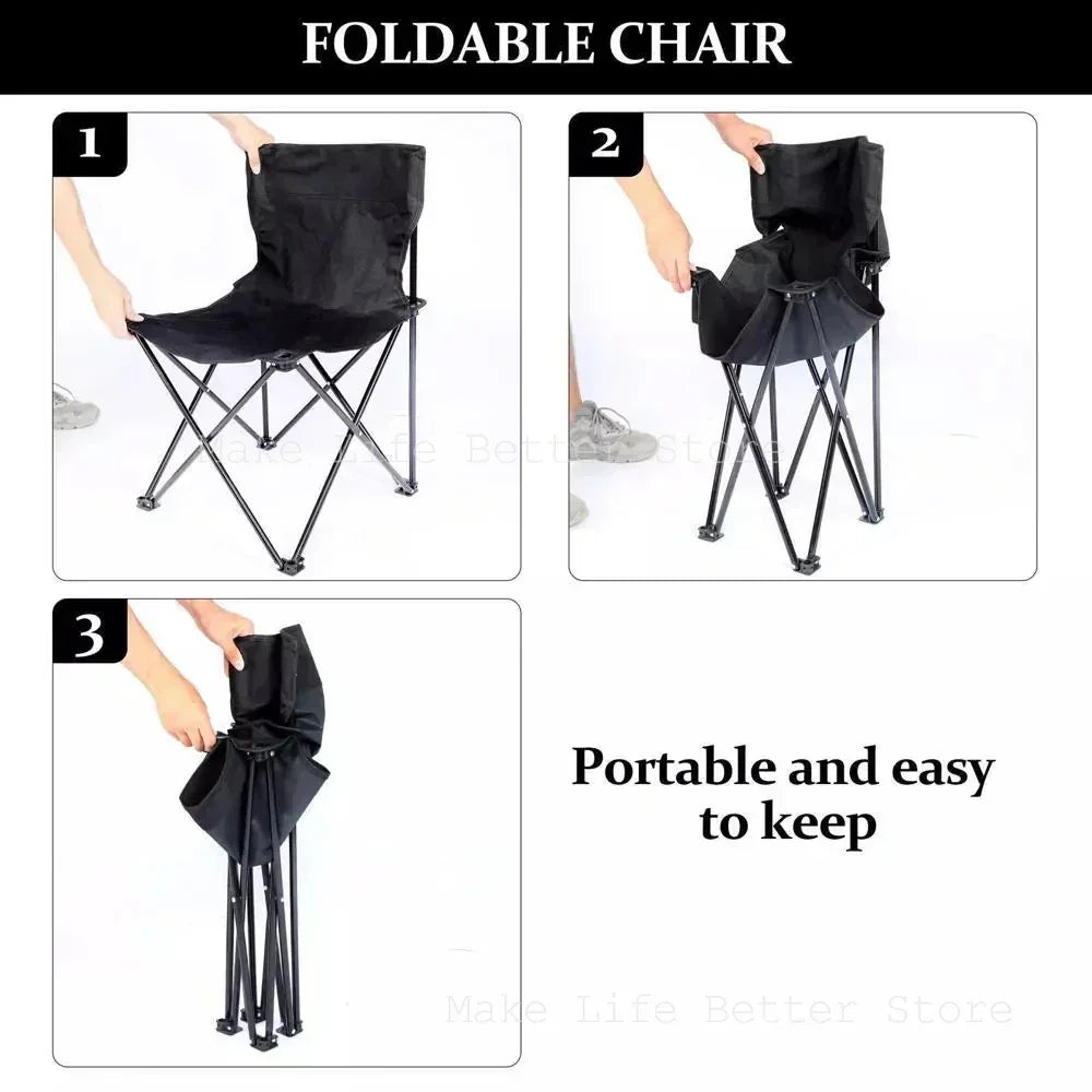 Folding Moon Chair with Footrest – Black