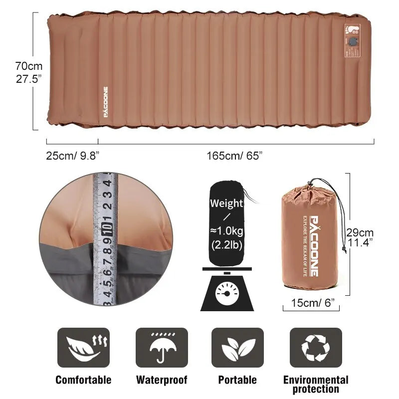 Self-Inflating Sleeping Pad with Pillow – 10 cm, Khaki