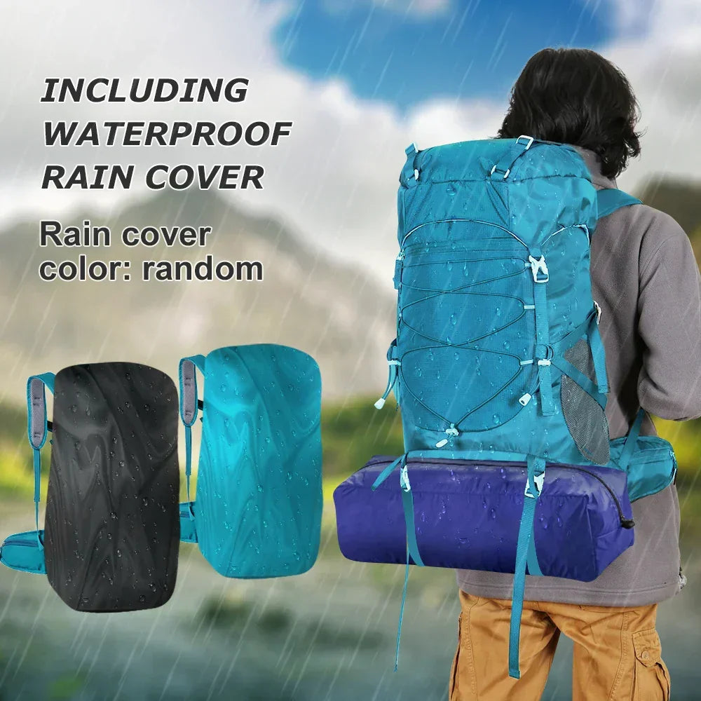 50 L Hiking Backpack with Rain Cover – Lake Blue
