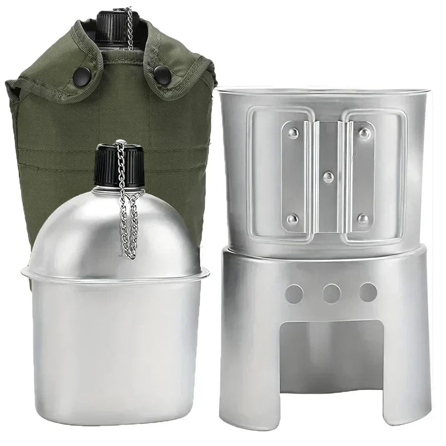 Aluminium canteen and cup set with pouch