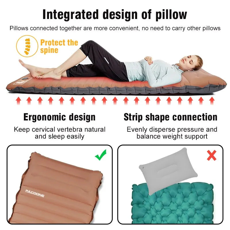 Self-Inflating Sleeping Pad with Pillow – 10 cm, Khaki