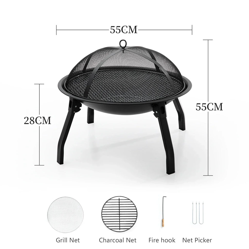 Folding Charcoal Fire Pit – 55 cm, Black