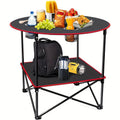 Black folding camp table with 4 cup holders