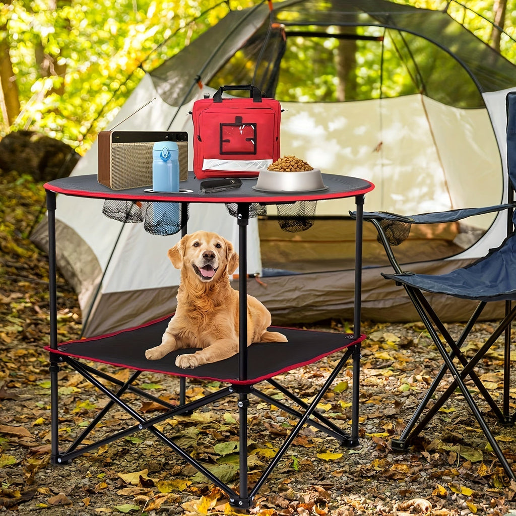 Folding Camp Table with 4 Cup Holders – Black