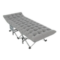 Grey folding camp bed with mattress